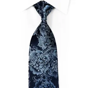 Anthemion Floral On Blue Rhinestone Silk Necktie