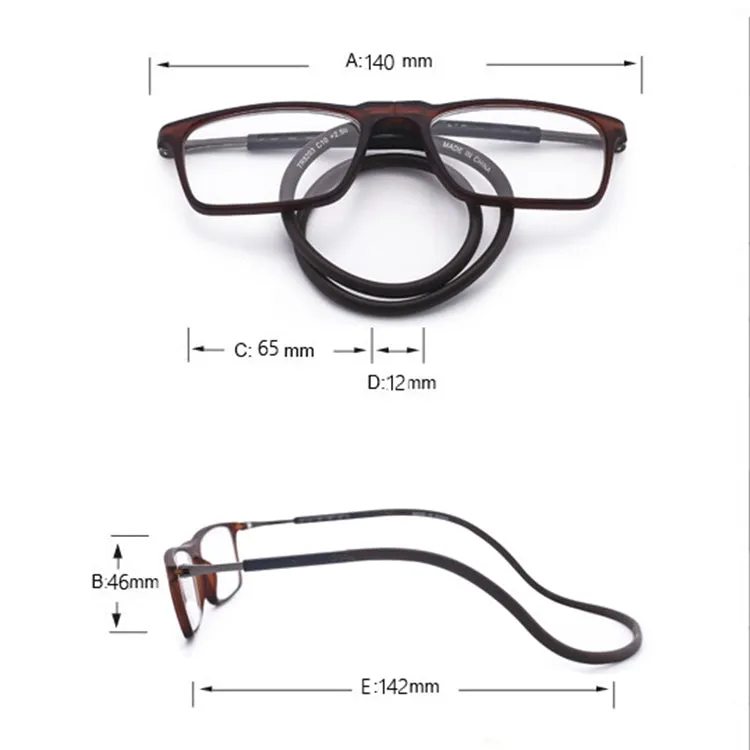 Anti Blue-ray Adjustable Neckband Magnetic Connecting Presbyopic Glasses,  1.50D(Brown)