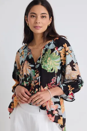 Antic Tropical Black Button Front Blouse - Tropical Black