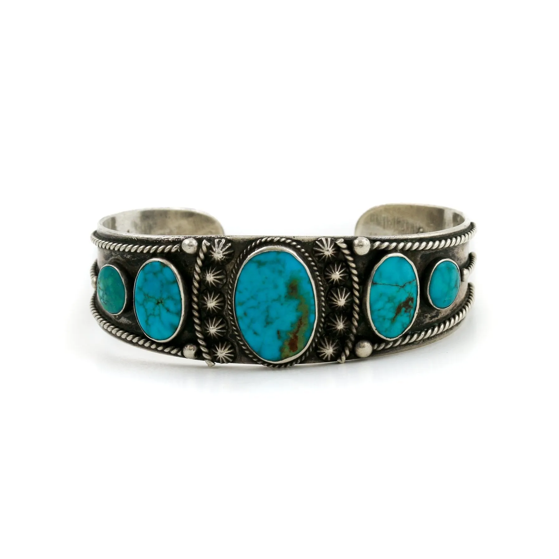 Antique 1950's Navajo Row Cuff x Blue Gem Turquoise