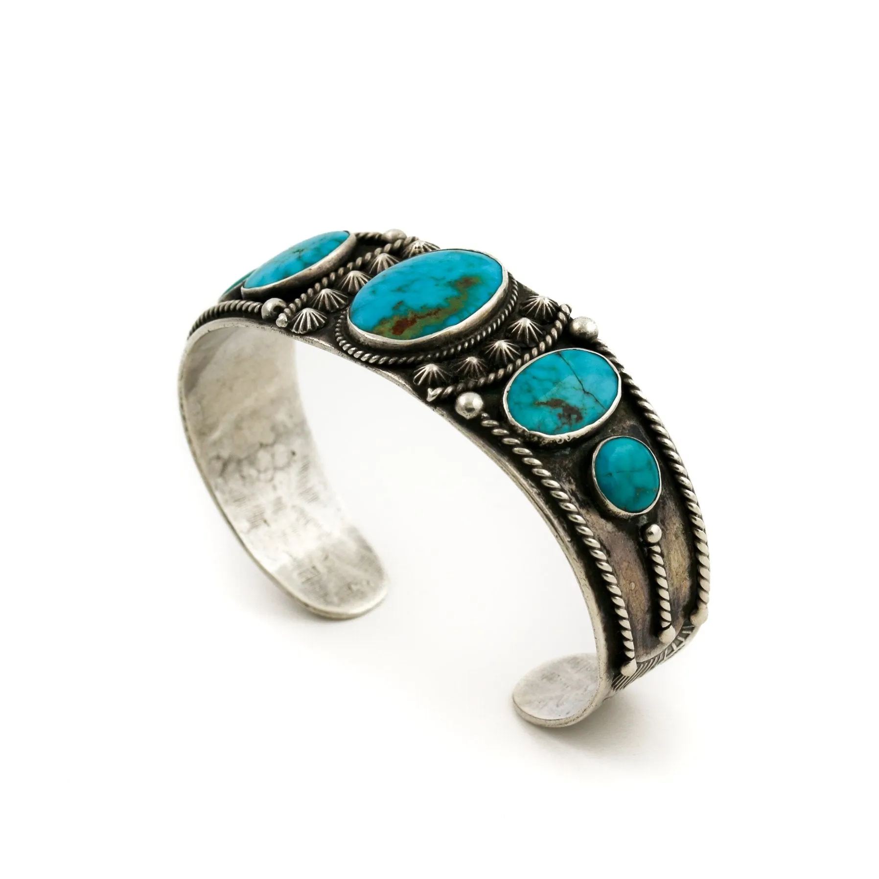 Antique 1950's Navajo Row Cuff x Blue Gem Turquoise