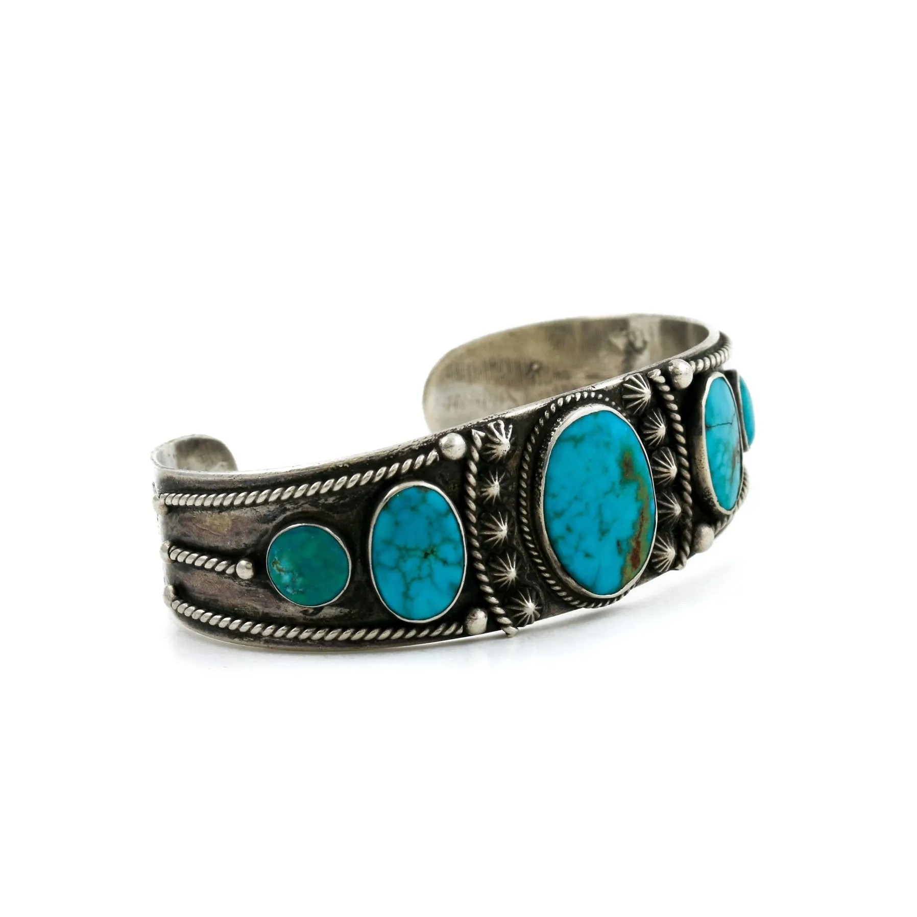 Antique 1950's Navajo Row Cuff x Blue Gem Turquoise