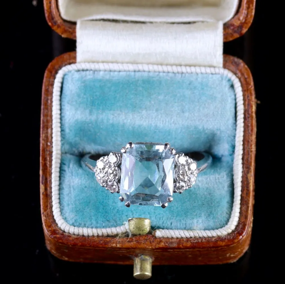 Antique Art Deco Aquamrine And Diamond Ring Circa 1920