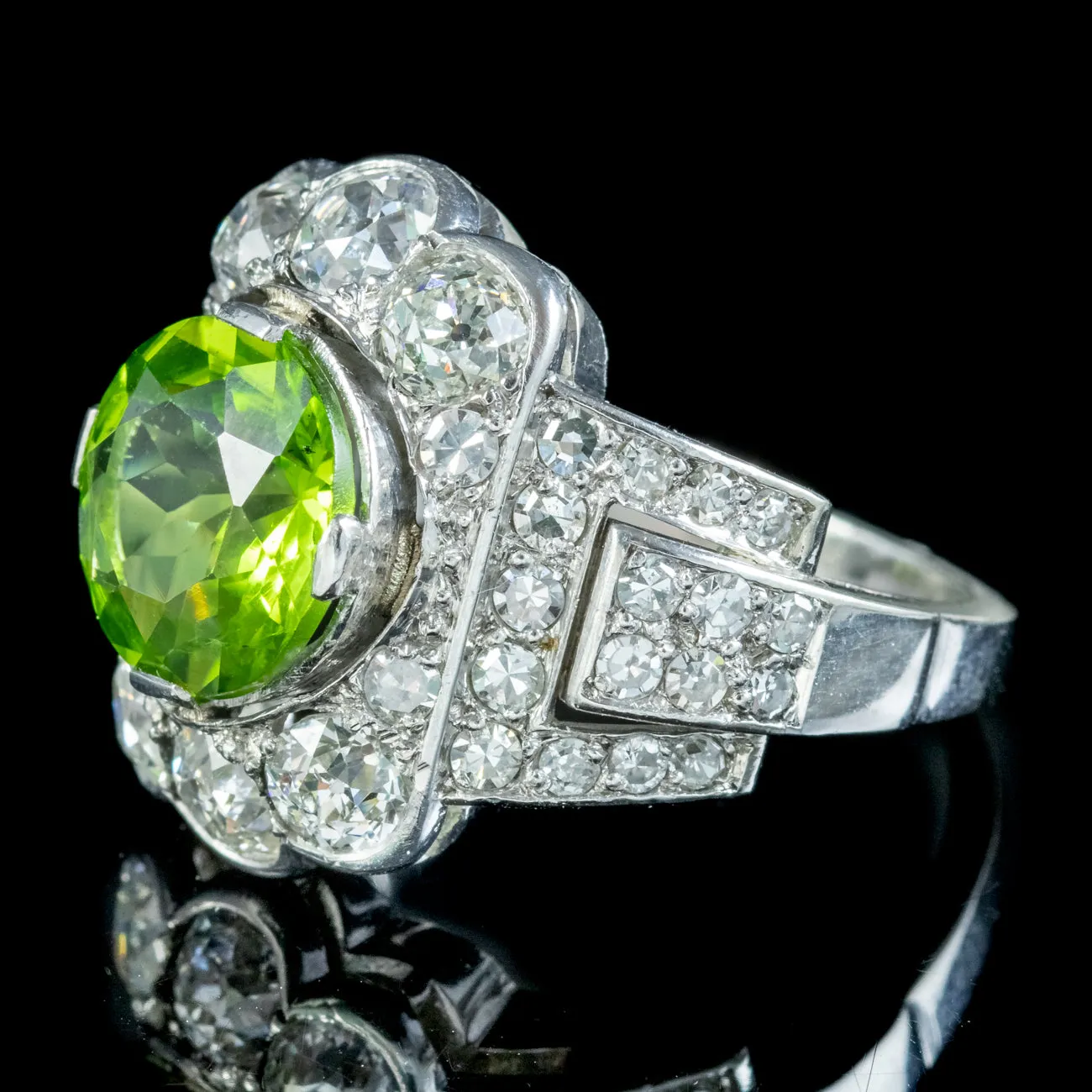 Antique Art Deco French Peridot Diamond Ring 4ct Peridot With Cert