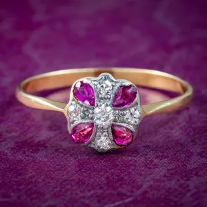 Antique Art Deco Ruby Diamond Cluster Ring