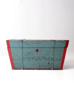 antique blue hand-painted wood trunk