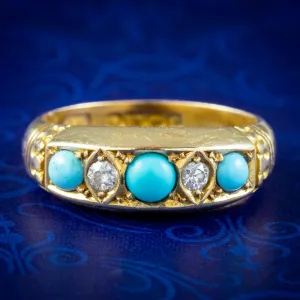 Antique Edwardian Turquoise Diamond Ring Dated 1902