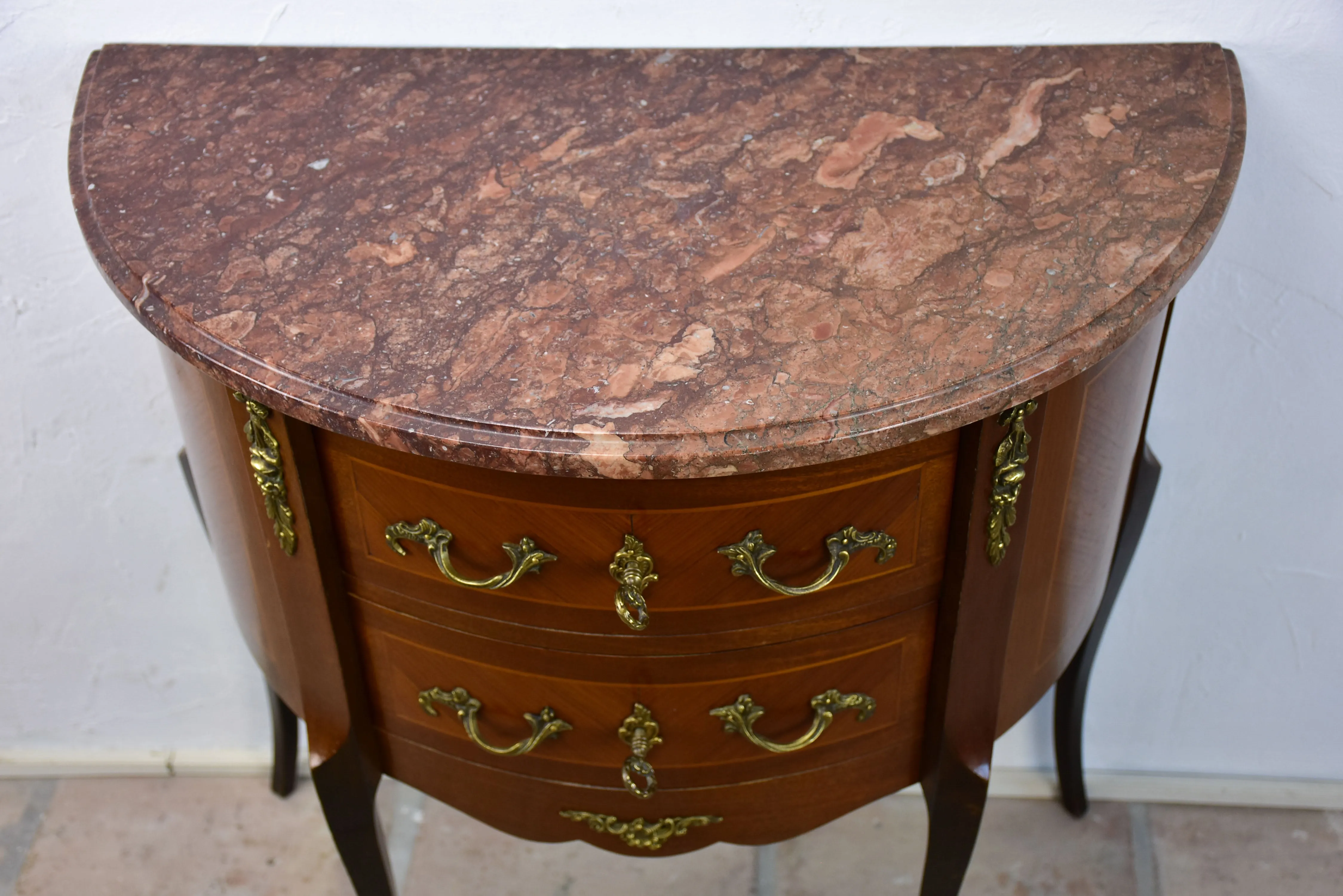 Antique French demilune commode with marble top