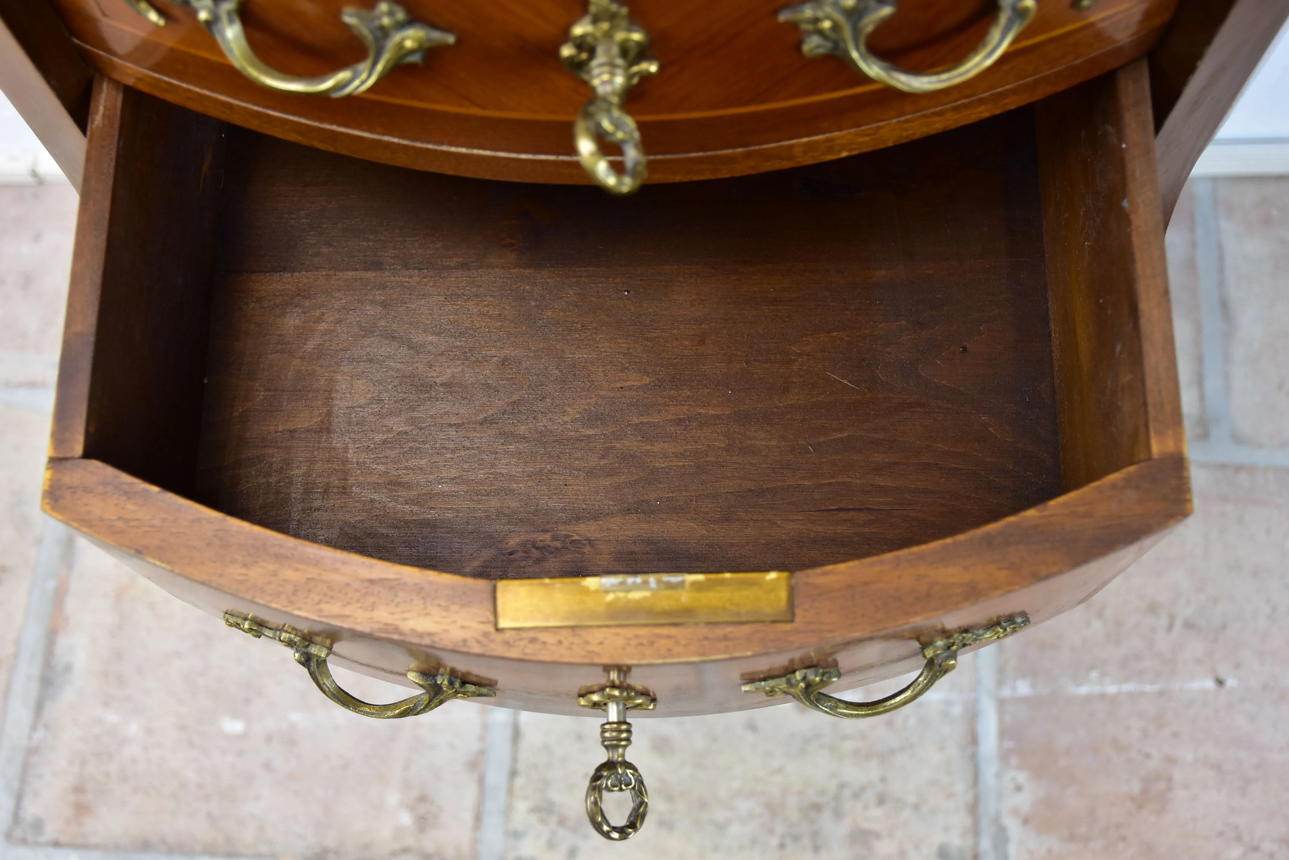 Antique French demilune commode with marble top