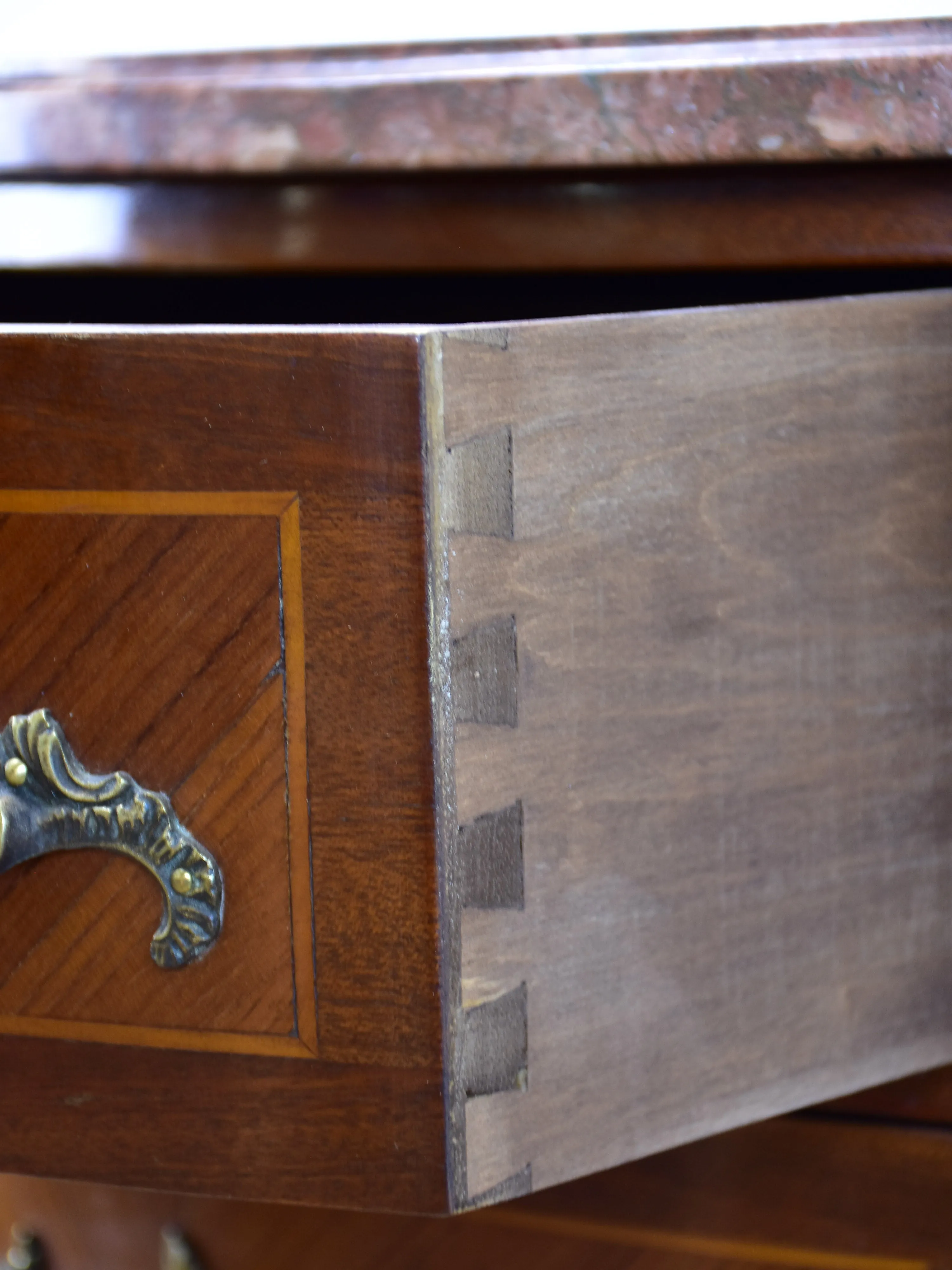 Antique French demilune commode with marble top