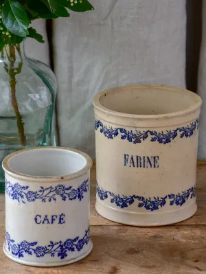 Antique French stoneware pots - flour and coffee