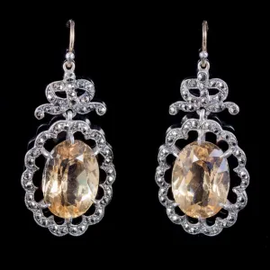 Antique Georgian Citrine Marcasite Drop Earrings Gold Silver Circa 1830