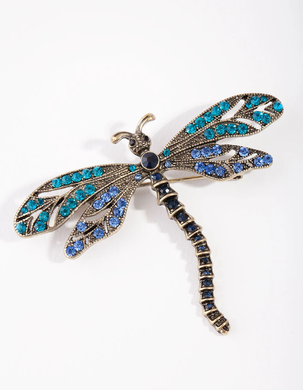 Antique Gold Dragonfly Diamante Broach