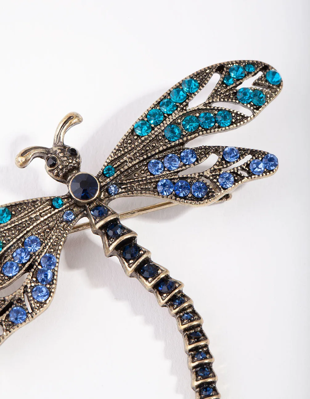 Antique Gold Dragonfly Diamante Broach