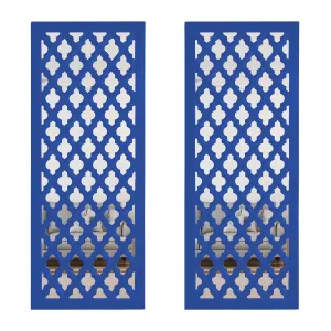 ANTIQUE HOUSE IN Wall Mirror Decor Panel Wooden Hanging Jharokha Rectangular Wall Decor Frame for Living Room, Bed Room [30 x 12 Inch, Blue-Pack of 2]