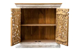 Antique Indian Jali Hand Carved Solid Wooden Cabinet Whitewash 97x40x94cm A0130