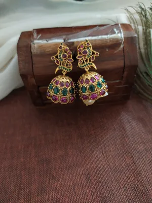 Antique Kemp Stone Peacock Design Jhumki