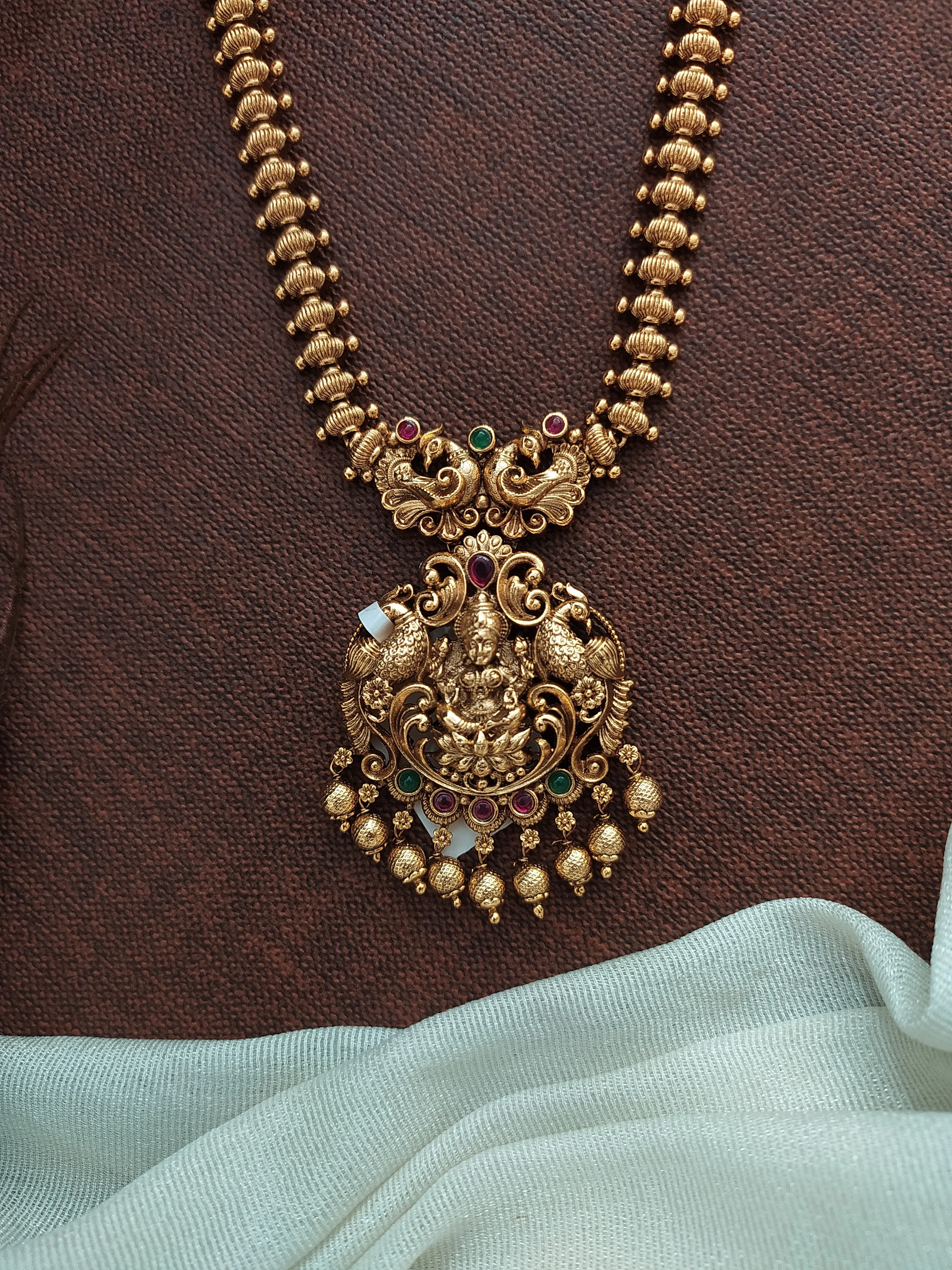 Antique Lakshmi Long Haram Set with Peacock Design