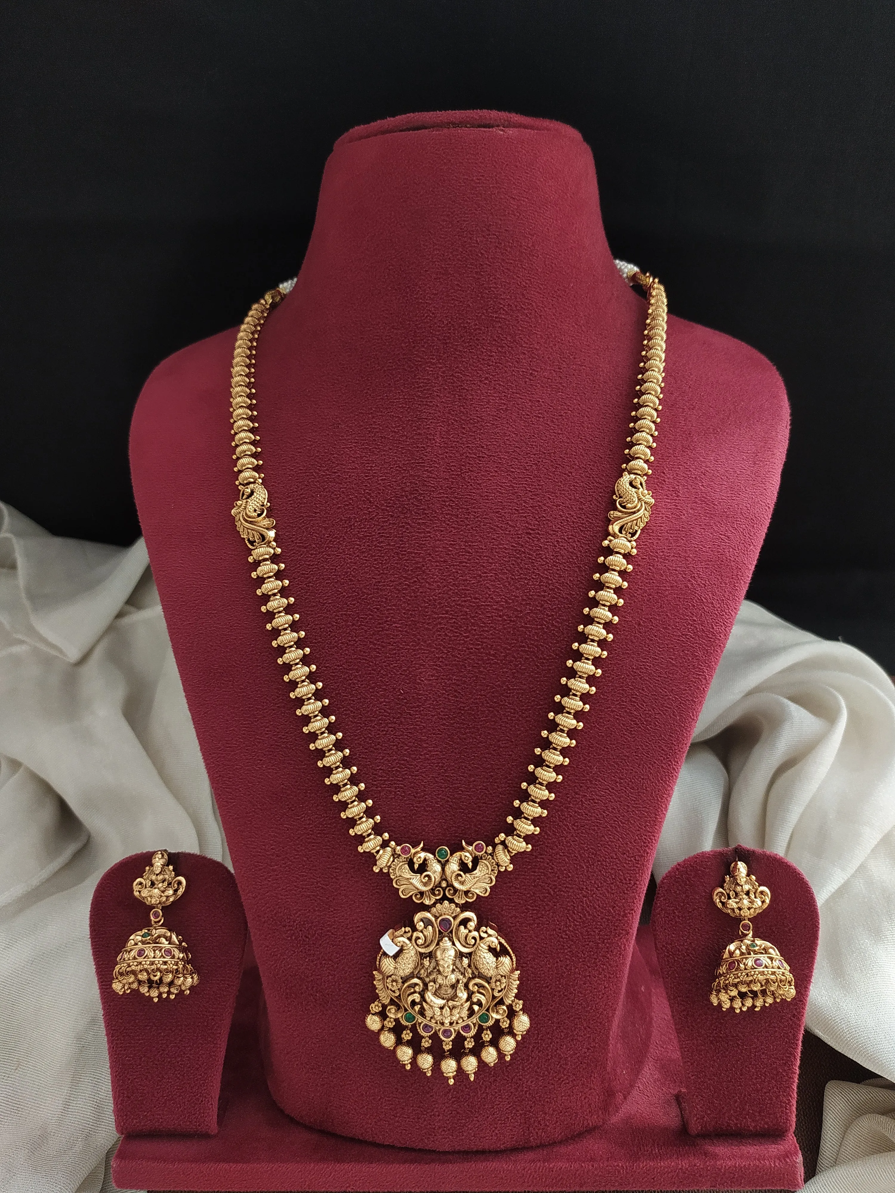 Antique Lakshmi Long Haram Set with Peacock Design