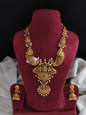 Antique Lakshmi Mid-Haram Necklace Set with Jhumki