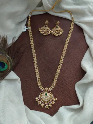 Antique Long Haram Set with Zircon Stones & Pearl Drops