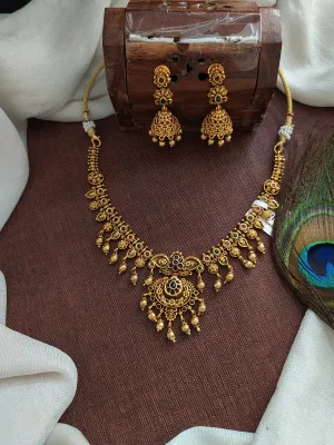 Antique Nakshi Work Floral Design Necklace with Jhumki