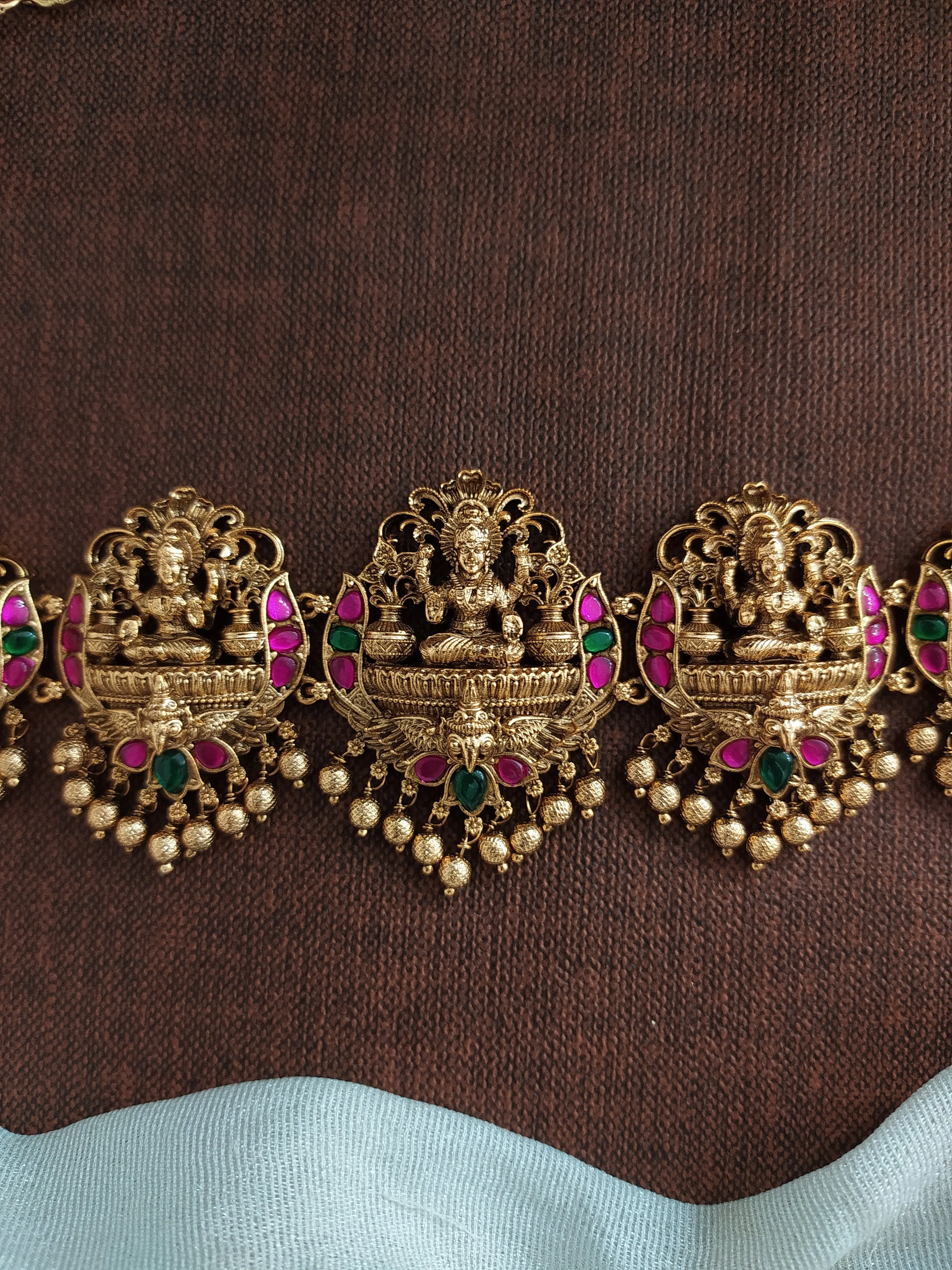 Antique Nakshi Work Lakshmi Hip Chain with Jadau Kundan Stones