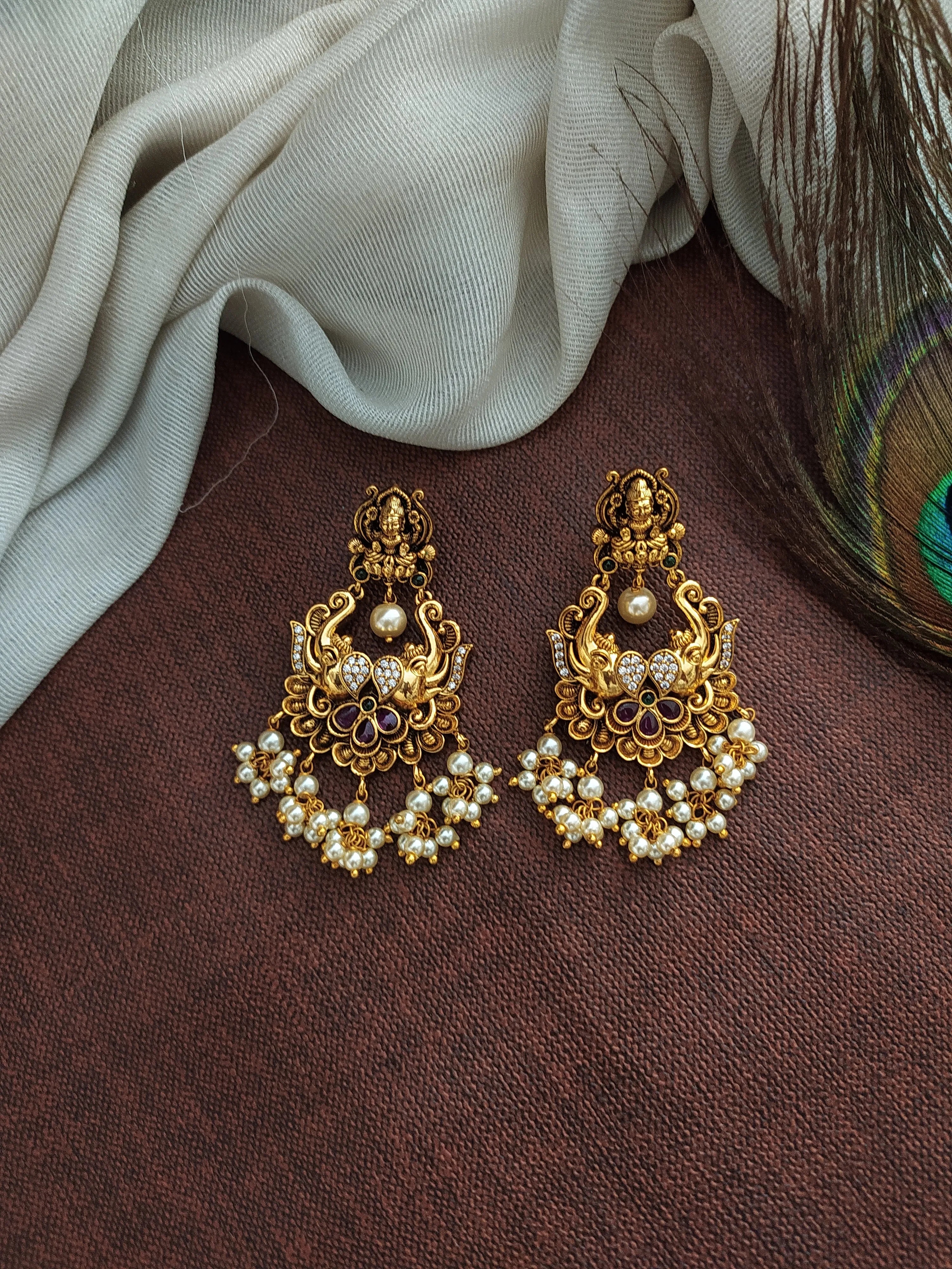 Antique Nakshi Work Lakshmi Long Haram Set with Chandbali Earrings