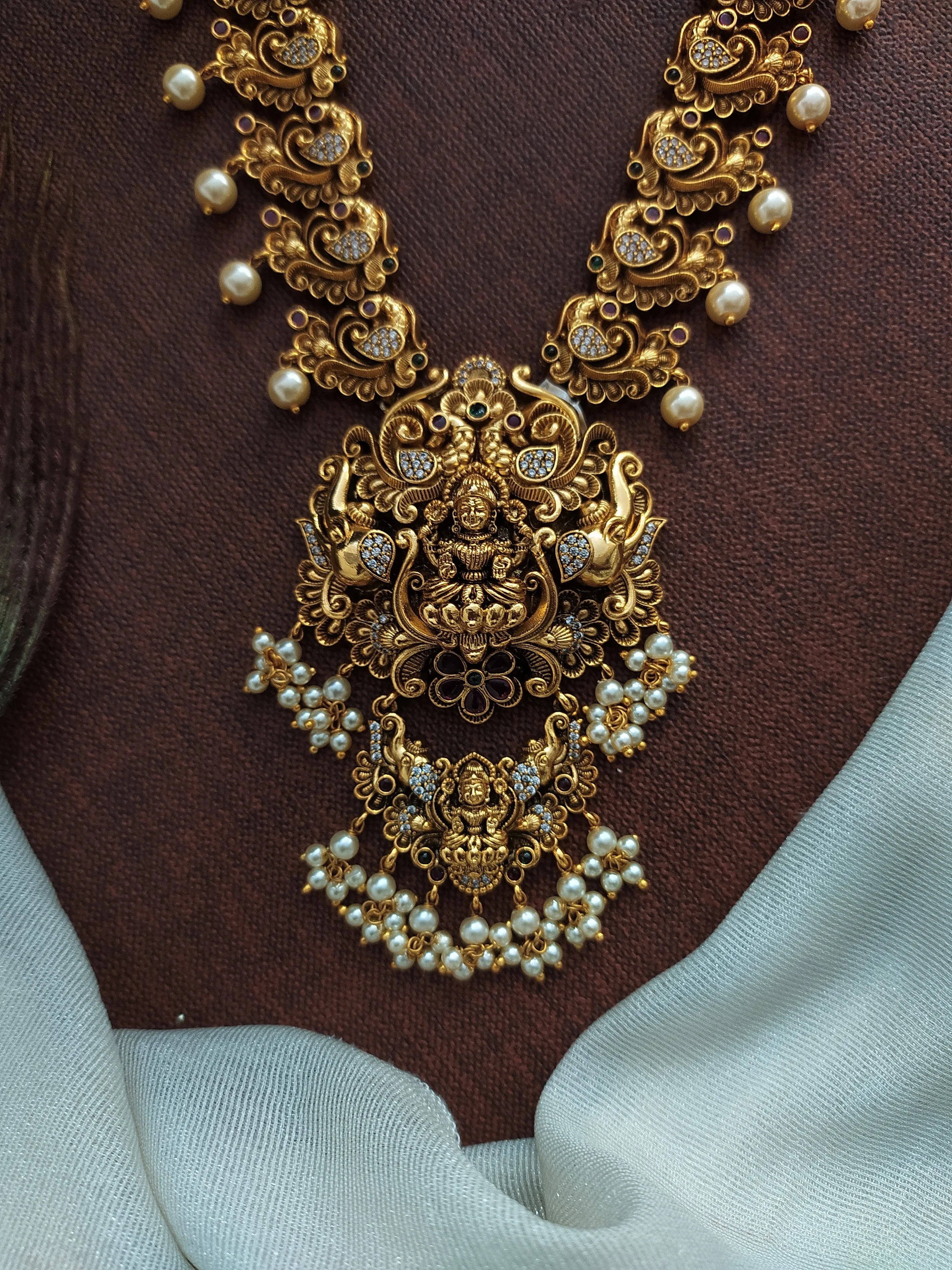 Antique Nakshi Work Lakshmi Long Haram Set with Chandbali Earrings