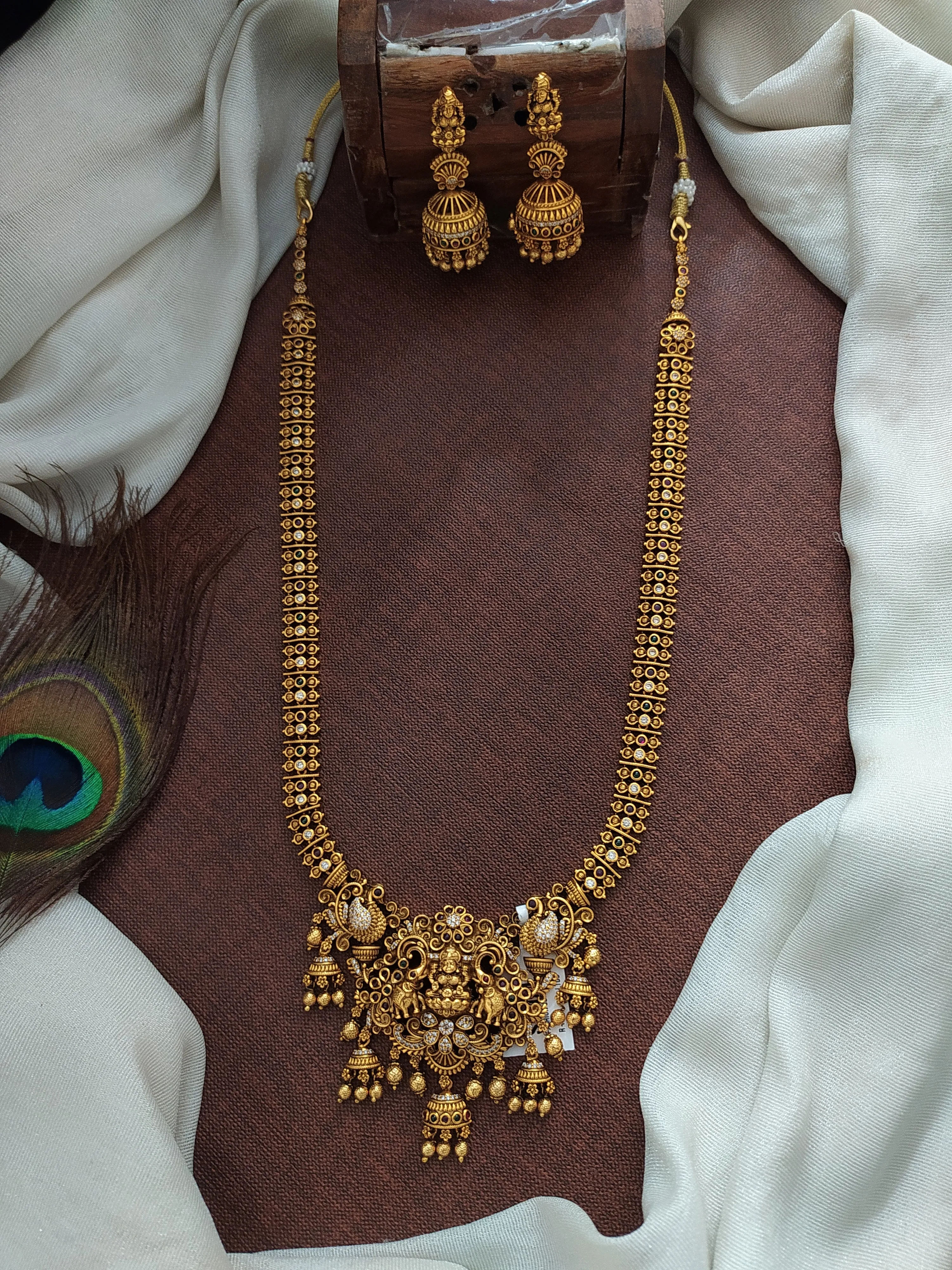 Antique Nakshi Work Lakshmi Long Haram Set with Matching Jhumki