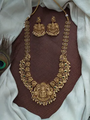 Antique Nakshi Work Lakshmi Necklace Set with Peacock Design