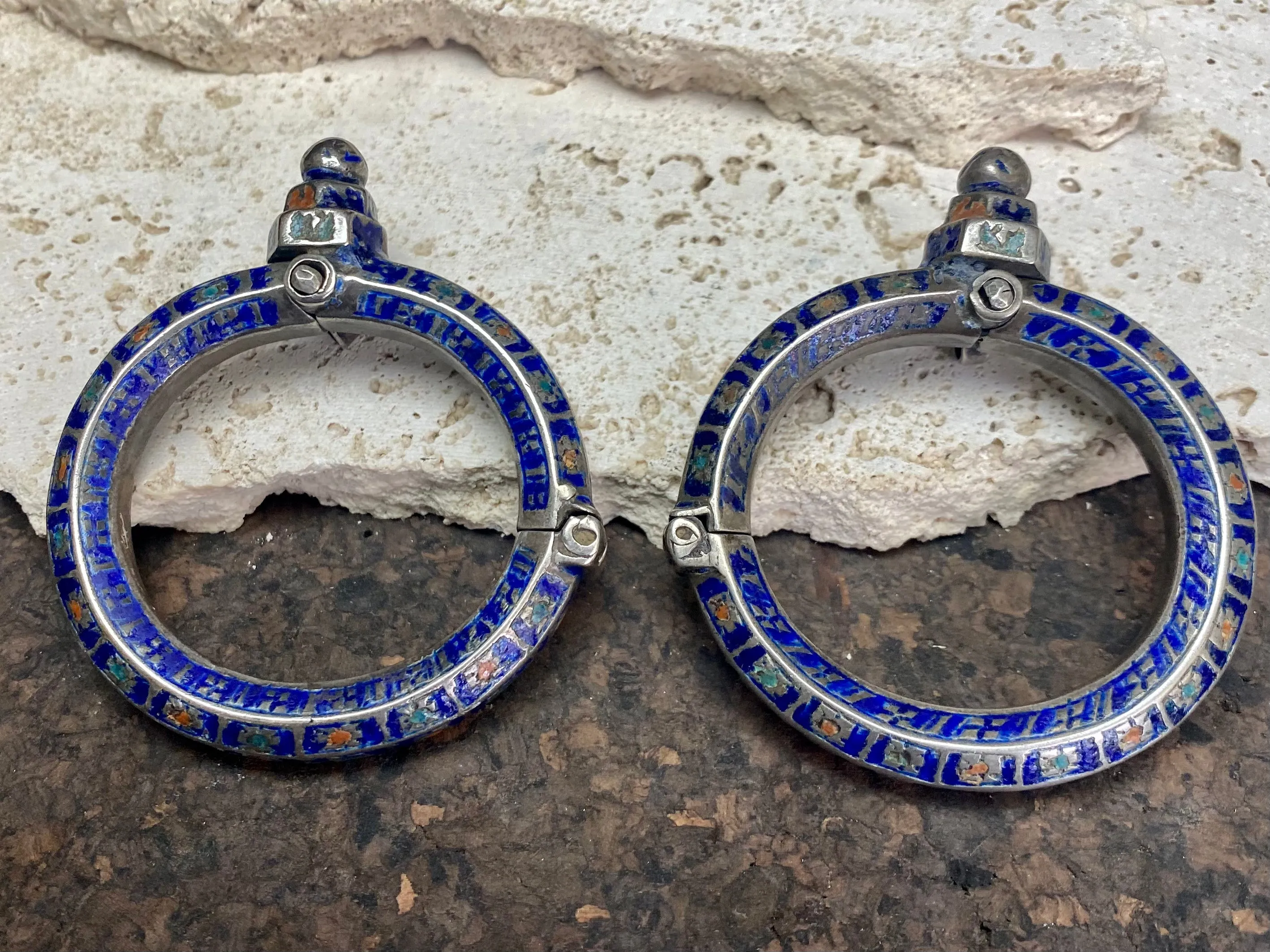 Antique Pair Of Multan Enamel  Silver Bracelets