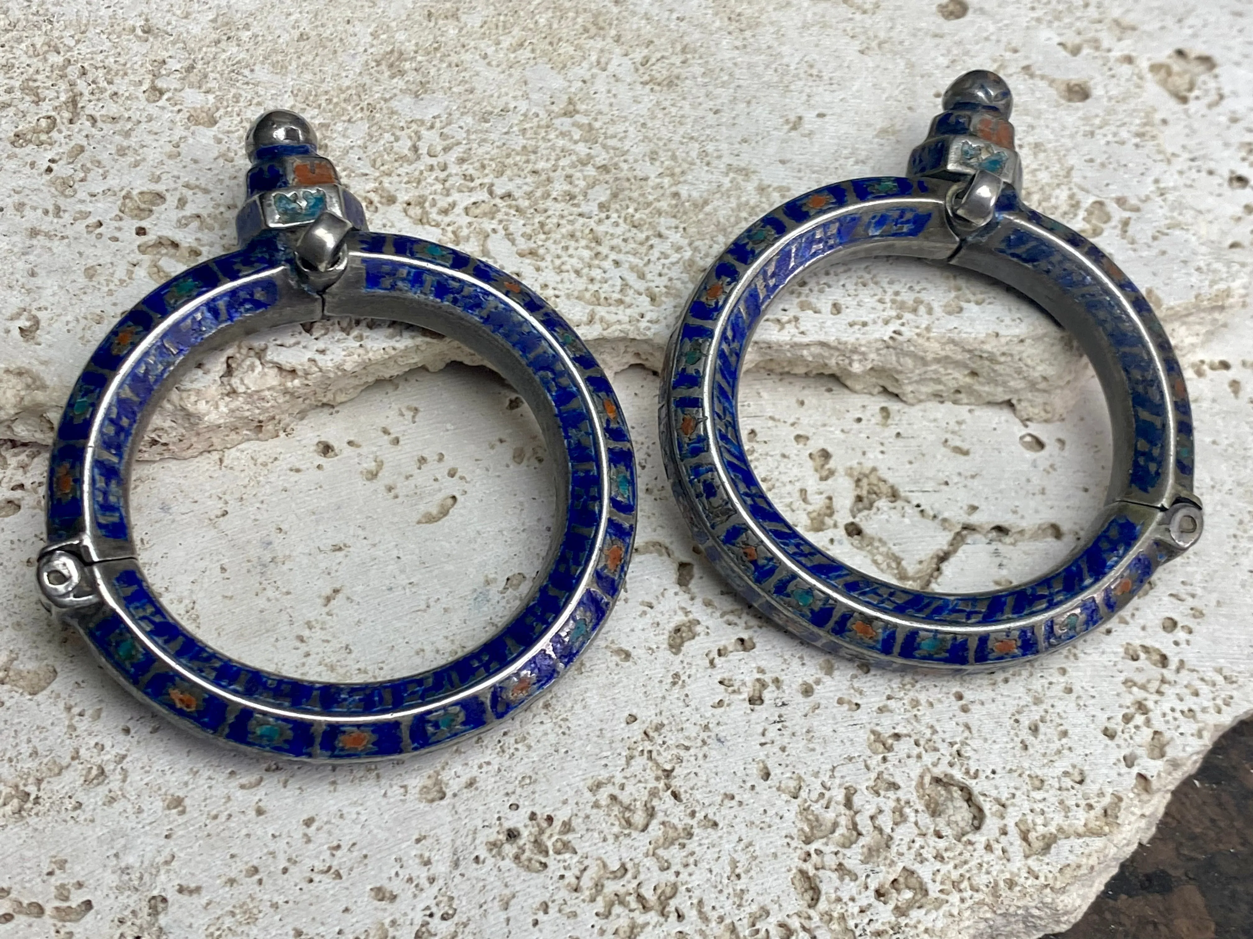 Antique Pair Of Multan Enamel  Silver Bracelets