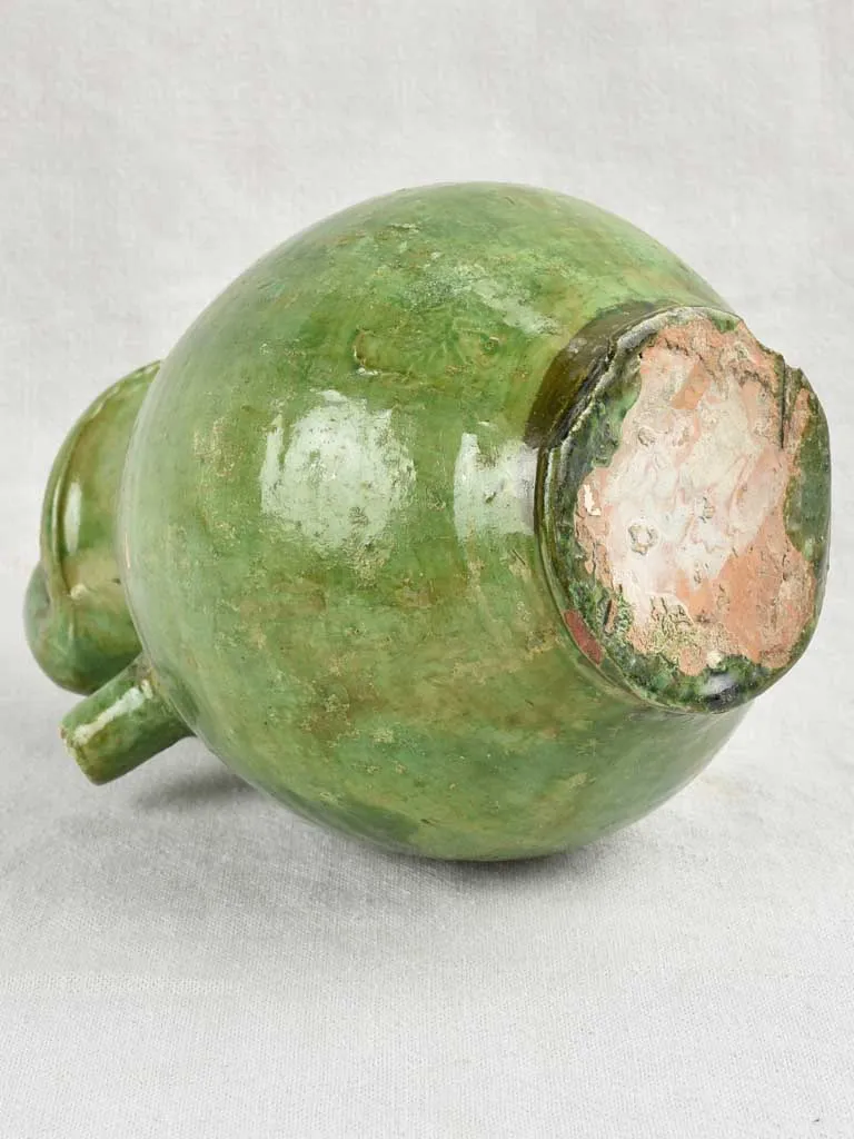 Antique Provençal Terracotta water jug w/ Dark Green glaze 11½"