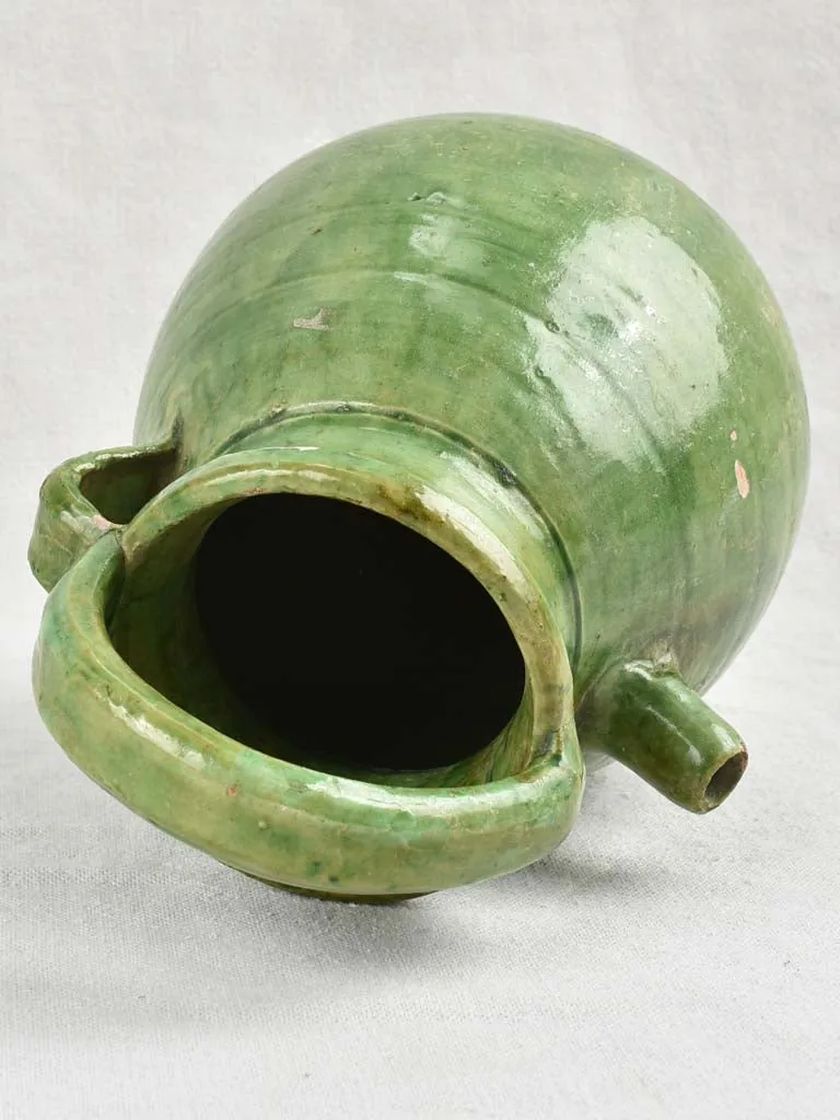 Antique Provençal Terracotta water jug w/ Dark Green glaze 11½"