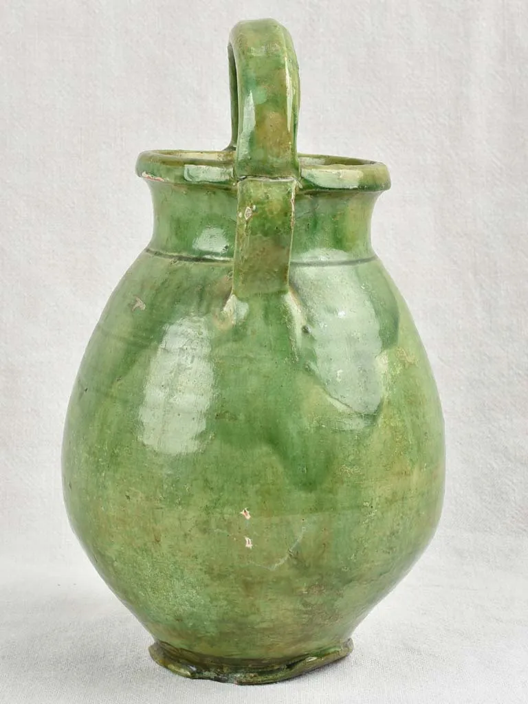 Antique Provençal Terracotta water jug w/ Dark Green glaze 11½"