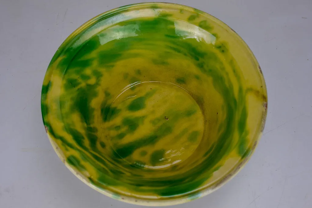 Antique Spanish bowl with yellow and green glaze