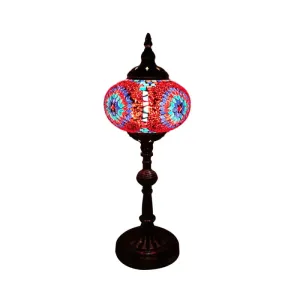 Antique Stained Glass Night Table Light with Elliptical Design – Perfect for Bedroom Desk – White/Red/Blue Options