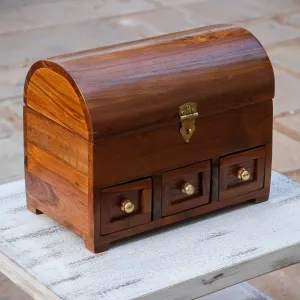 Antique Style Teak Wooden 3 Drawer Premium Handmade Jewelry Box