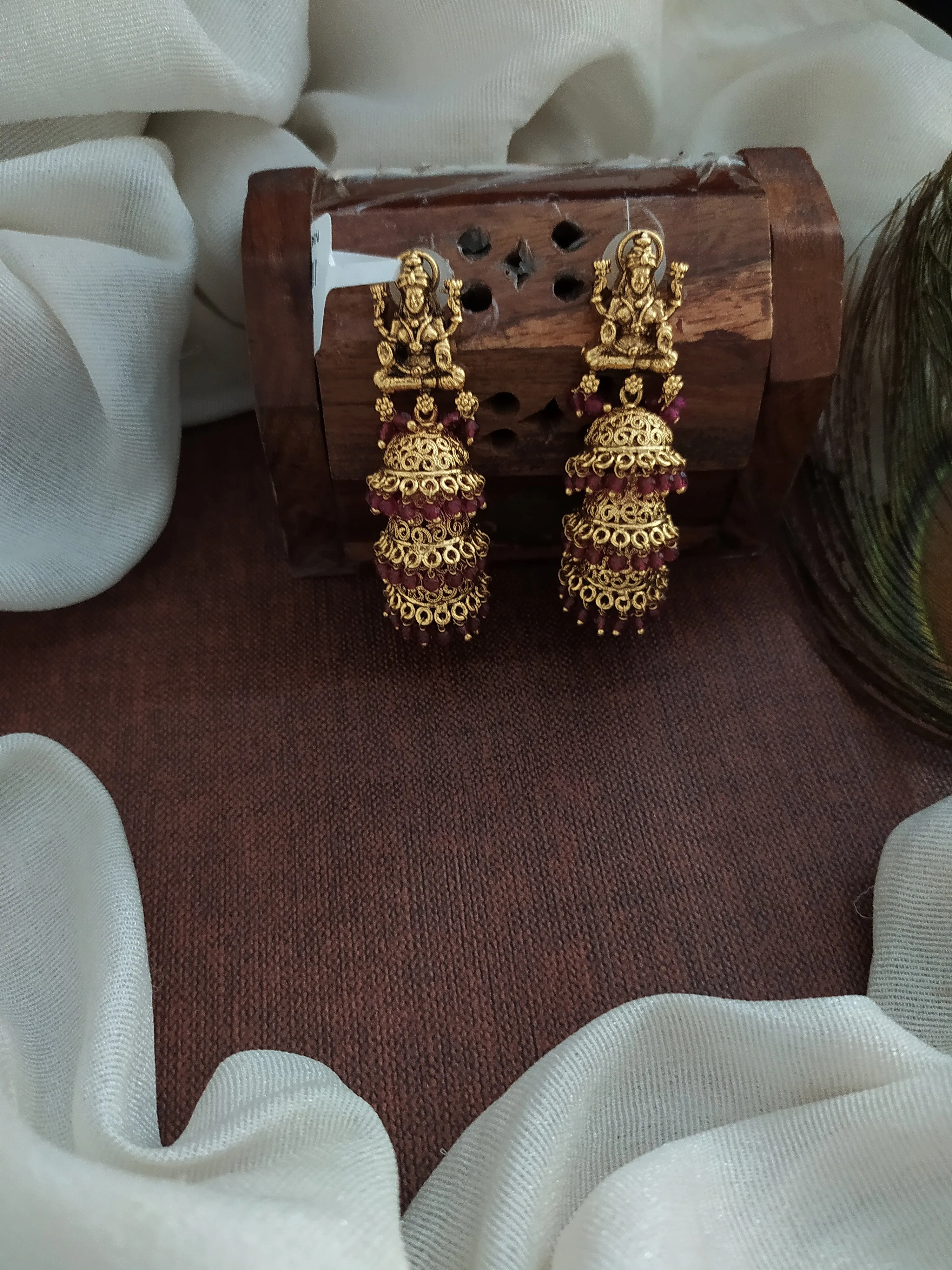 Antique Traditional Hanging Jhumki with Lakshmi Design