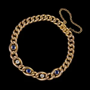 Antique Victorian 15Ct Gold Sapphire Diamond Bracelet Circa 1900