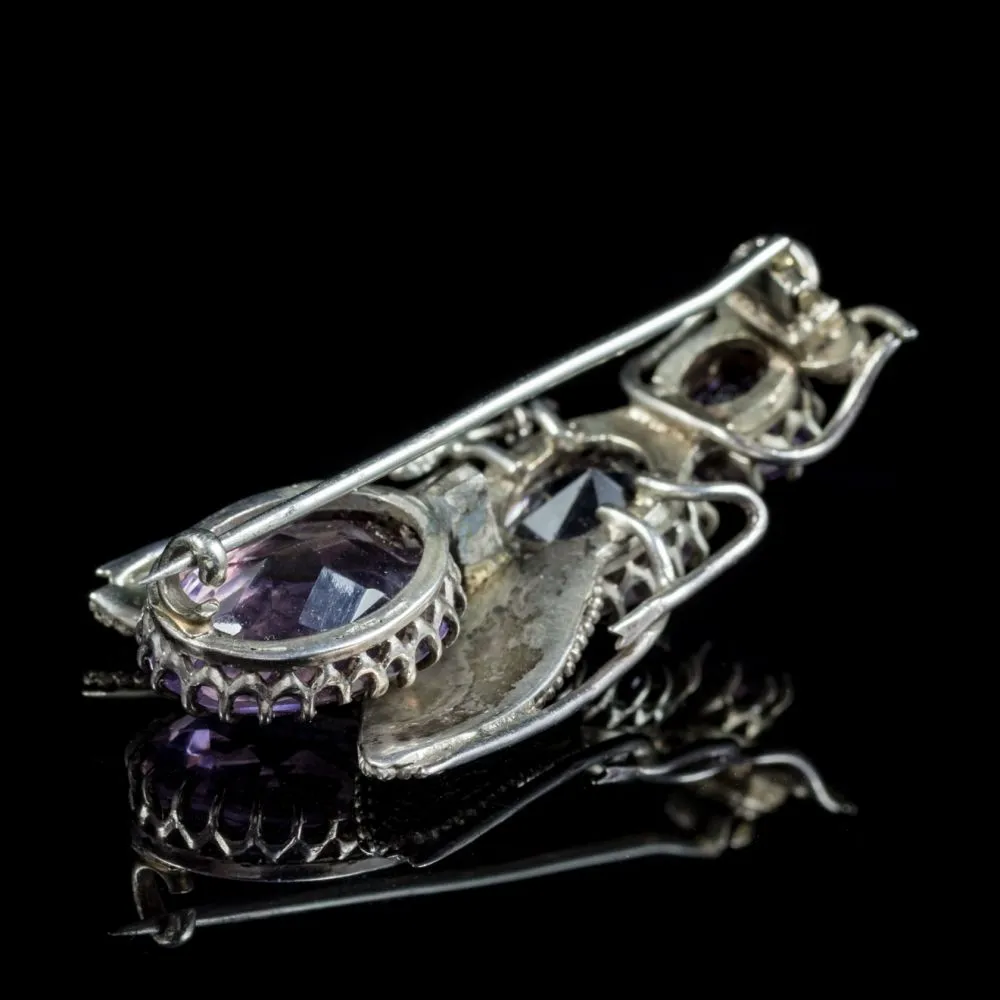 Antique Victorian Amethyst Insect Brooch Silver Circa 1900