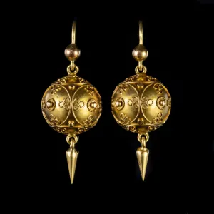 Antique Victorian Cannetille Drop Earrings 18Ct Gold Circa 1880