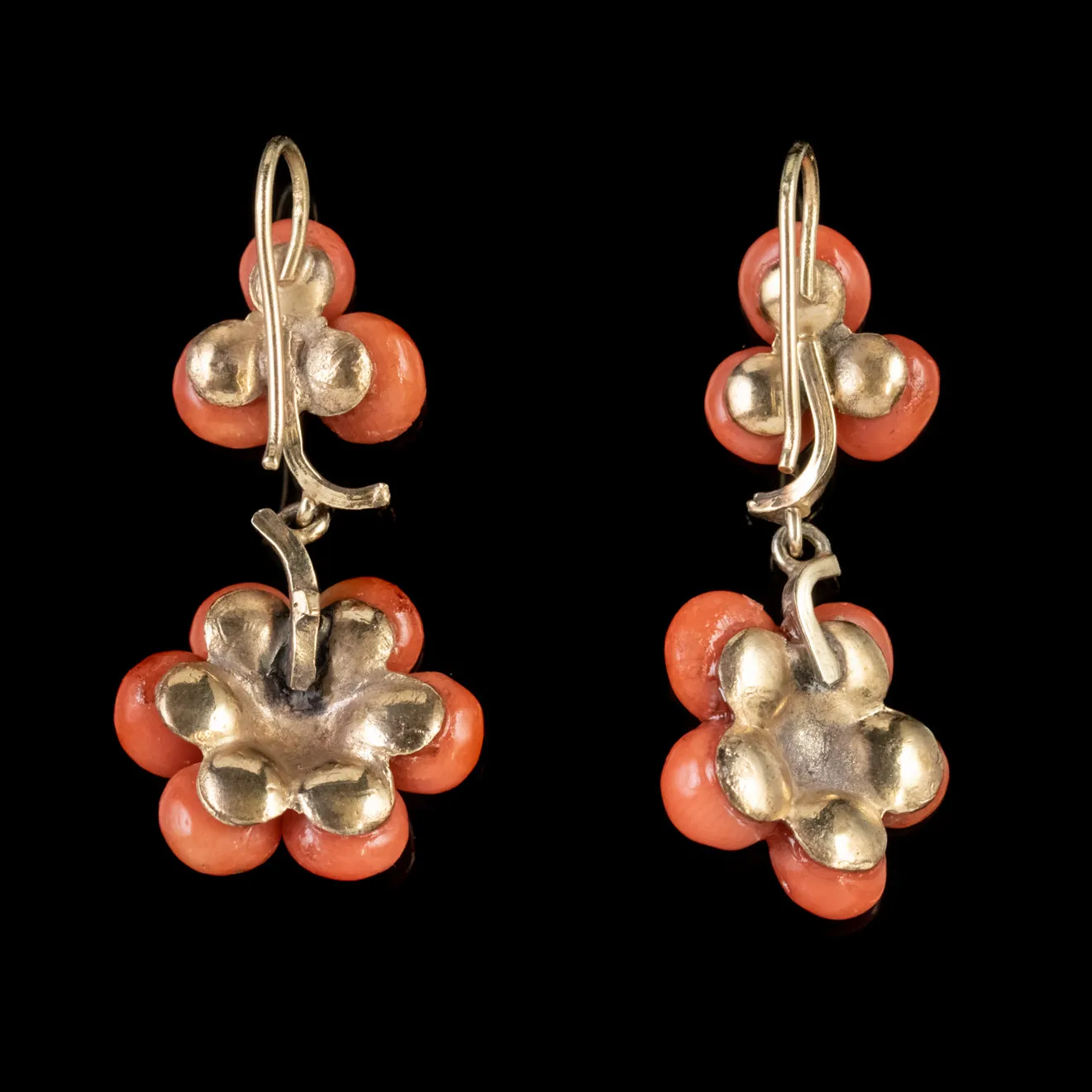 Antique Victorian Coral Drop Earrings 18Ct Gold Circa 1900