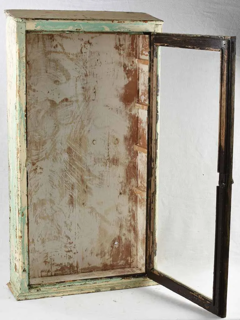 Antique wall mounted painted display cabinet with glass door 41¼"