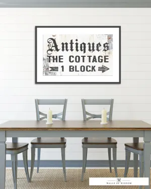 Antiques The Cottage Poster Print  -  Vintage Farm Sign Wall Art