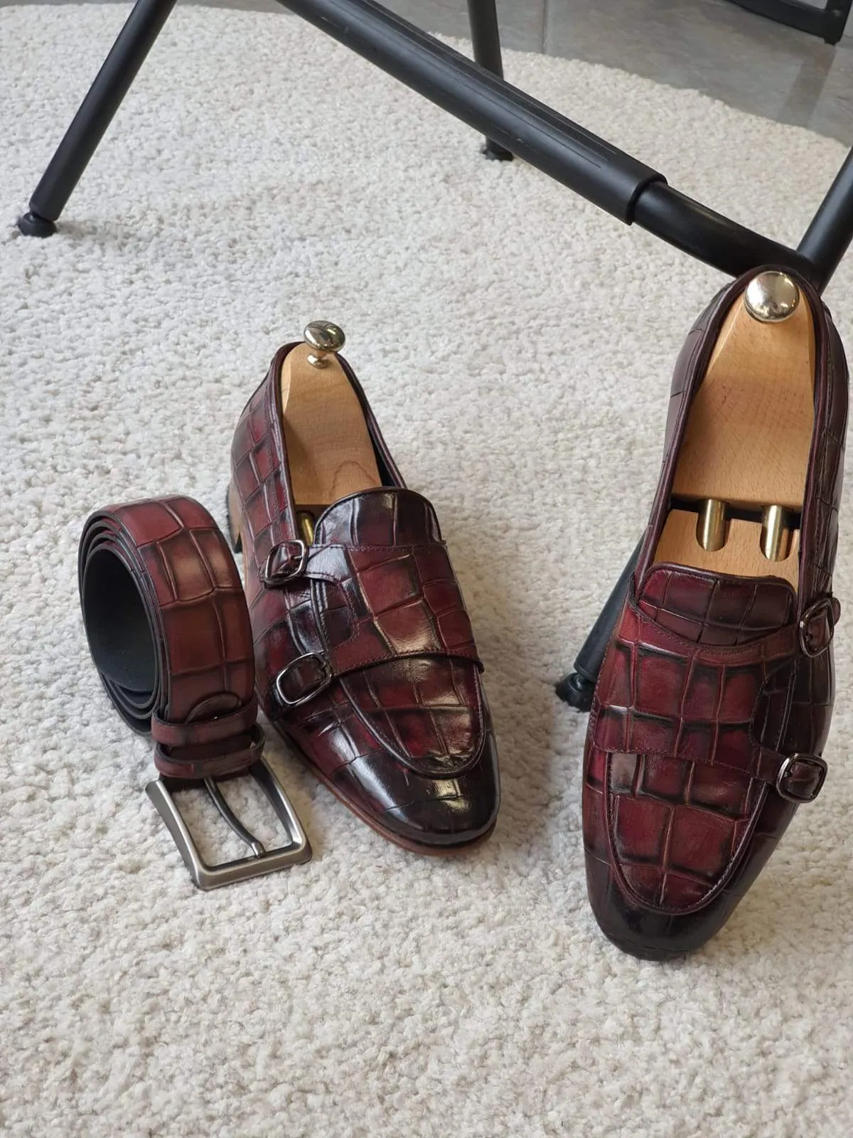 Antonio Burgundy Double Monk Strap Loafers