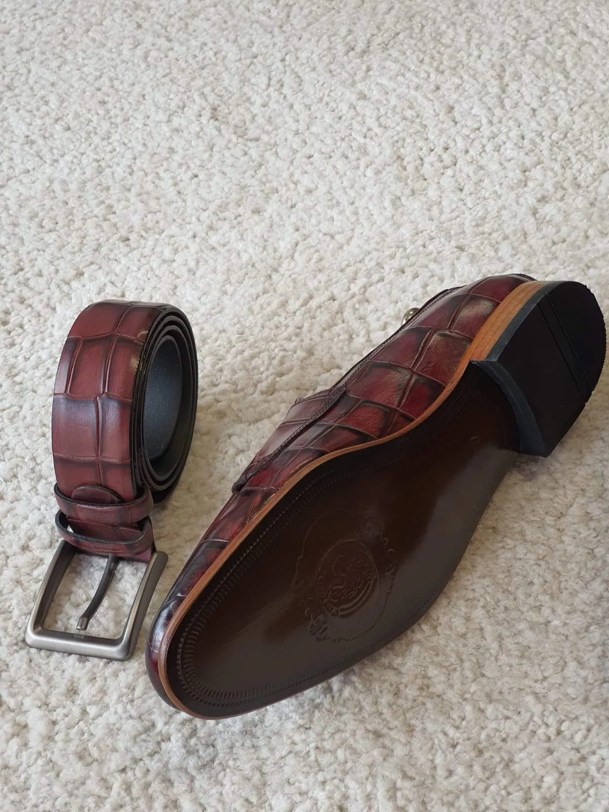 Antonio Burgundy Double Monk Strap Loafers