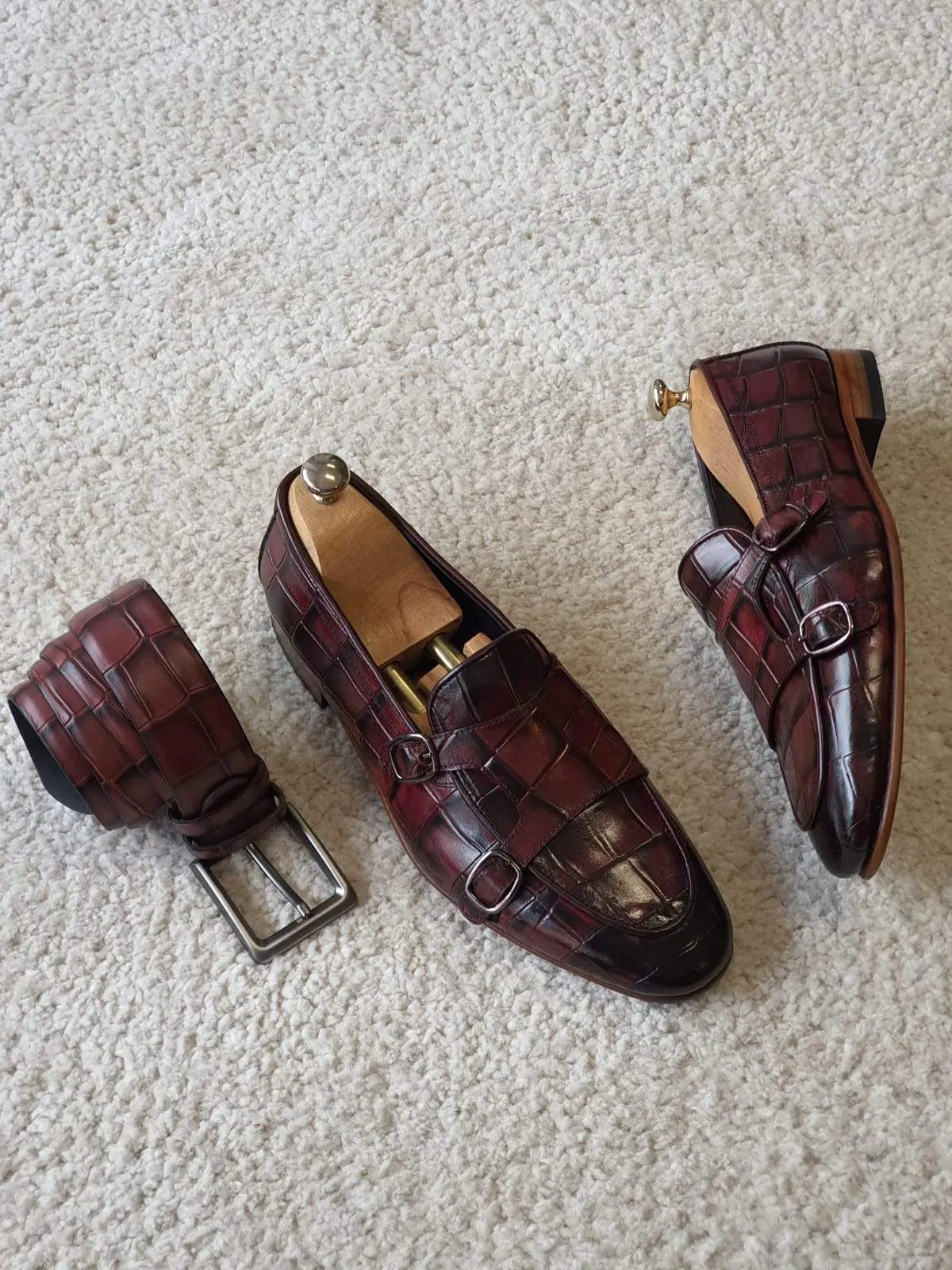 Antonio Burgundy Double Monk Strap Loafers