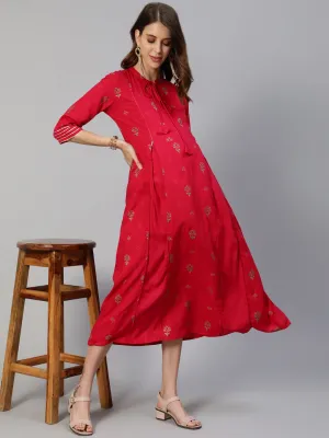 Anubhutee Red Floral Maternity A-Line Midi Dress